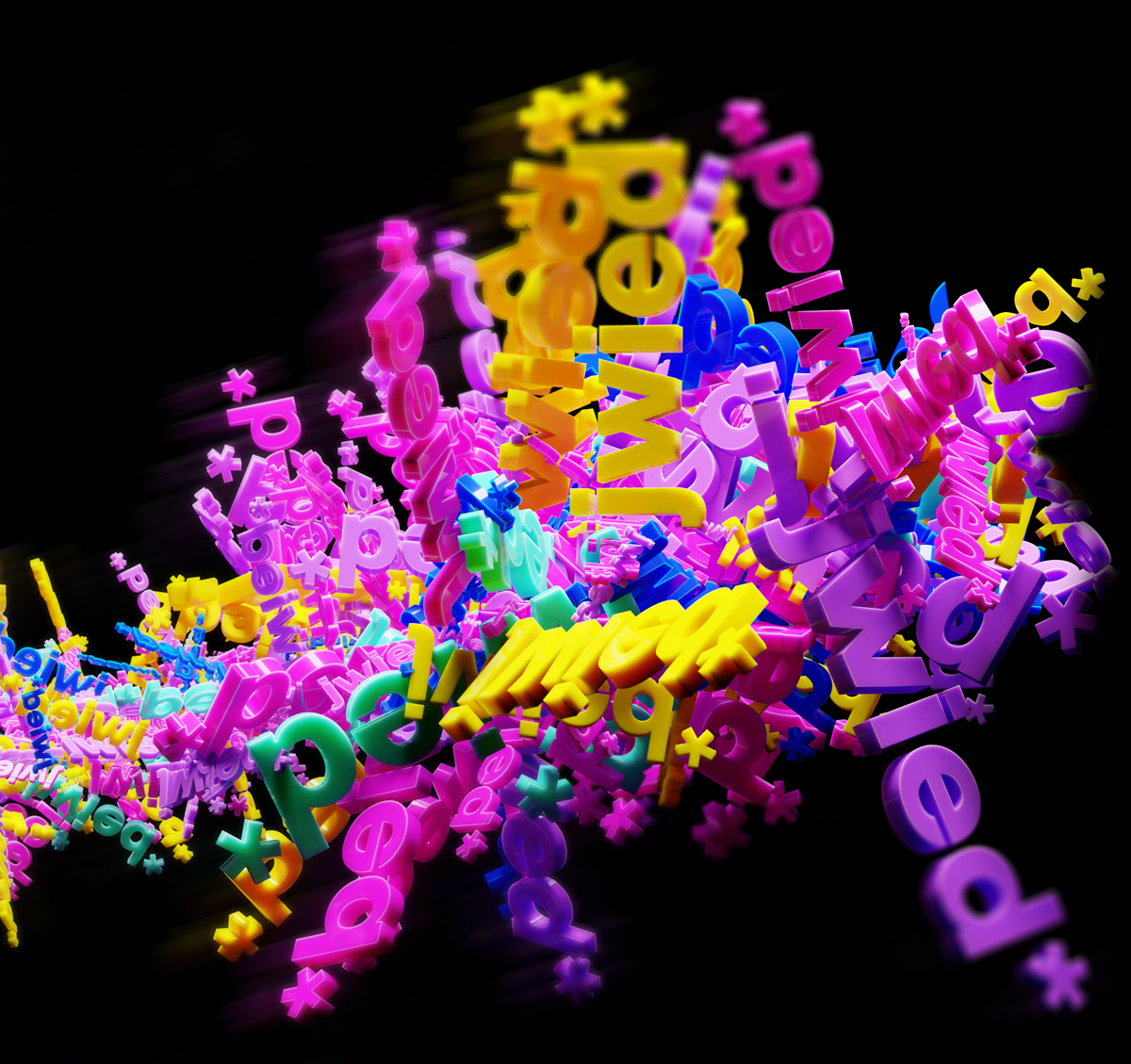 Der Text jwied als bunter Buchstabenhaufen