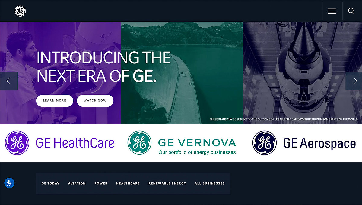 Screenshot der barrierefreien Seite von GE