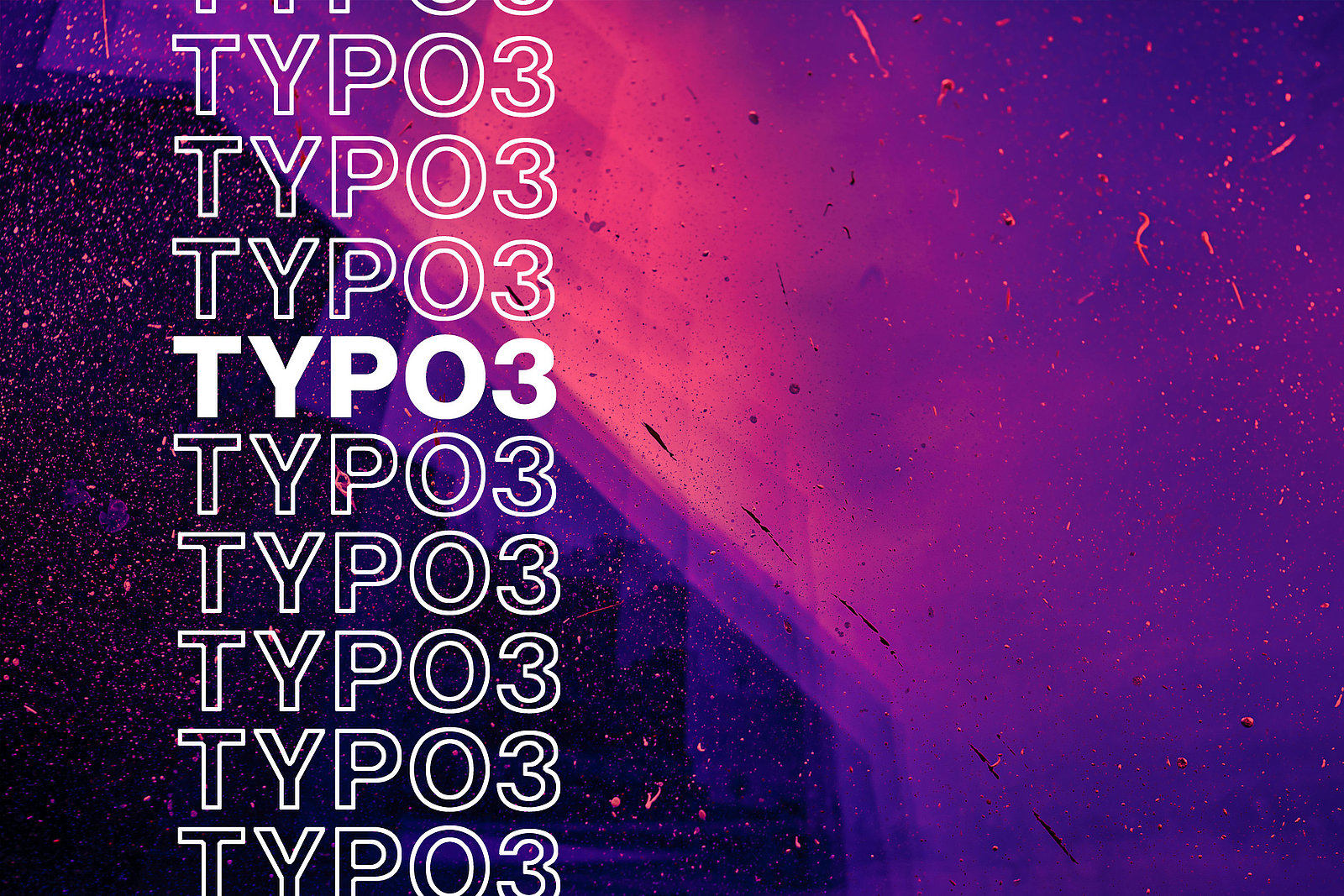 TYPO3 in weißer Schrift auf buntem Hintergrund