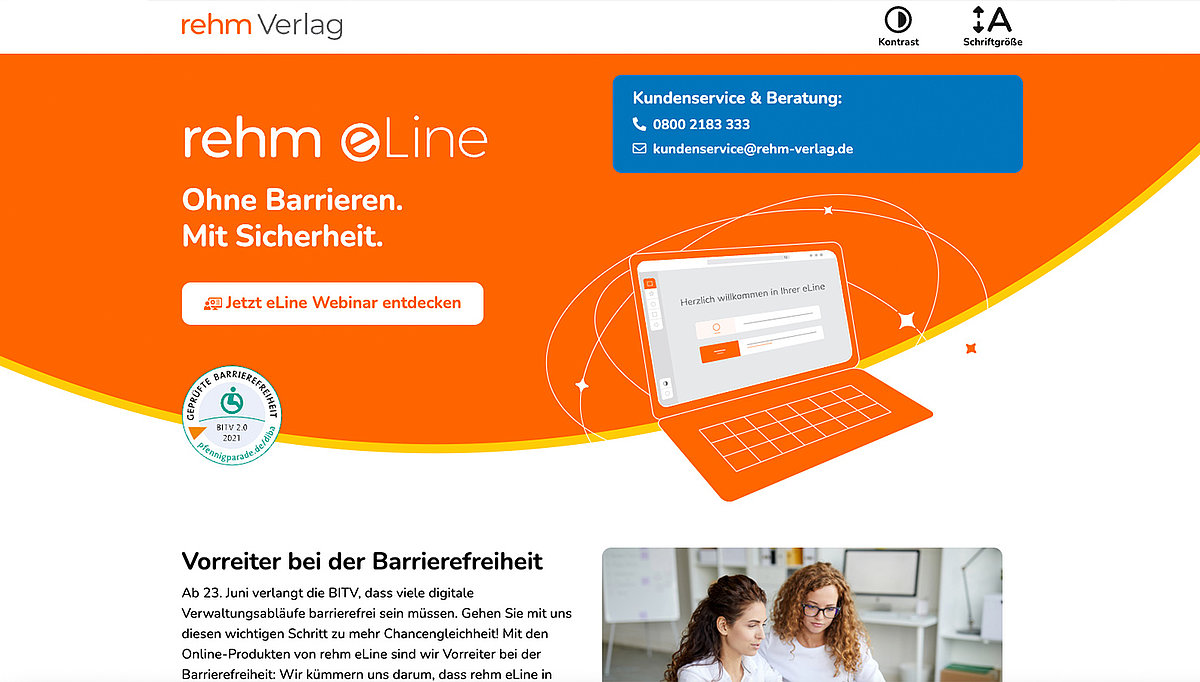 Screenshot der Seit des Rehm-Verlages die zeigt, dass man eine Website auch auf schwarz und weiß umstellen kann